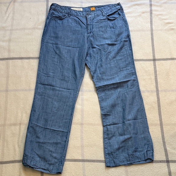 Pilcro and the Letterpress Pants - Pilcro Blue Tencel Linen Wide Leg Chambray Pants